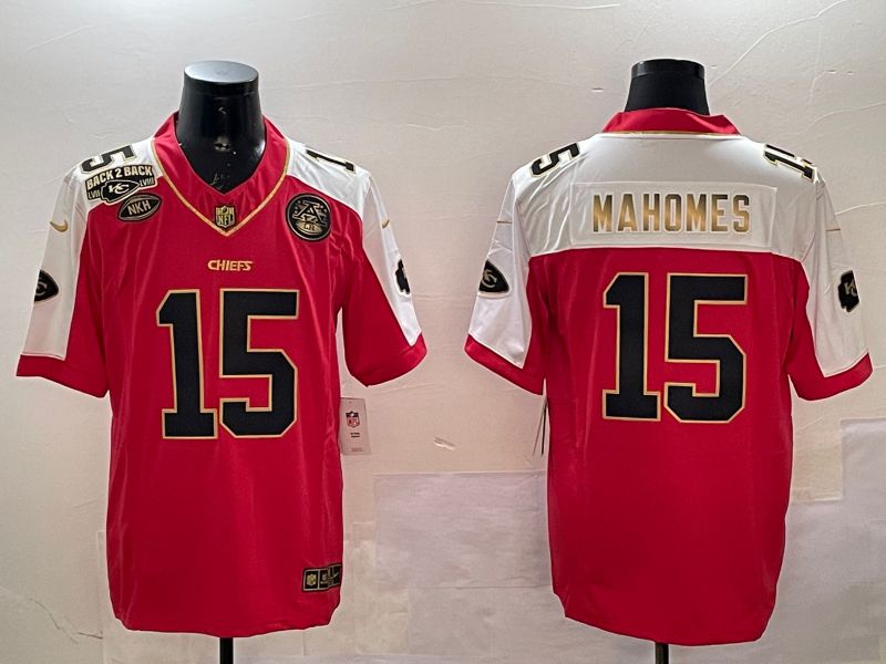 Men Kansas City Chiefs #15 Mahomes Red Thanksgiving three generations 2025 Nike Vapor Limited NFL Jersey style 2